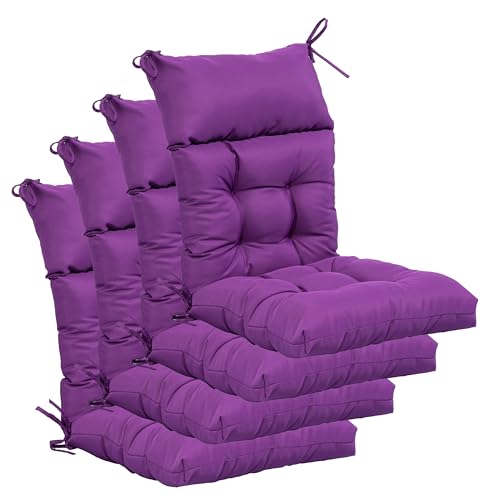 Image of QILLOWAY Outdoor Rocking Chair Cushions Set of 4, 100% Polyester Waterproof Patio Rocking Chair Cushion, High Back Weatherproof Chair Pad for Adirondack & Outdoor Furniture, Purple
