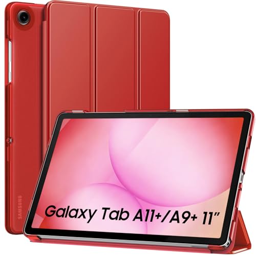 MoKo for Samsung Galaxy Tab A11 Plus / A11+ Case 11 Inch 2026, Galaxy Tab A9 Plus / A9+ Case 11 Inch 2024, Slim Stand Hard PC Translucent Back Shell Smart Cover, Auto Wake/Sleep, Red