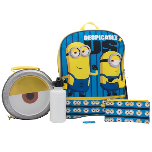 AI ACCESSORY INNOVATIONS Despicable Me Minions 4 Piece Backpack Set for Boys & Girls Featuring Minions Stuart & Kevin Kids School Bag Blue