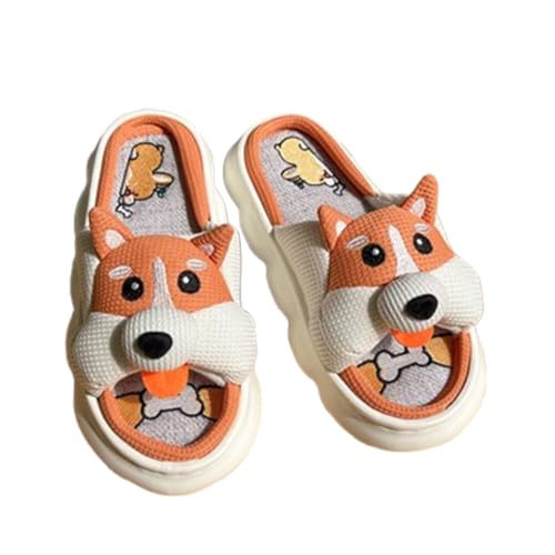 Cute Animal Women's Men's Open Toe Slippers - Warm Non-Slip Thick Sole Sandals Comfy Memory Foam House Shoes Indoor Outdoor(38/39 EU, Corgi)