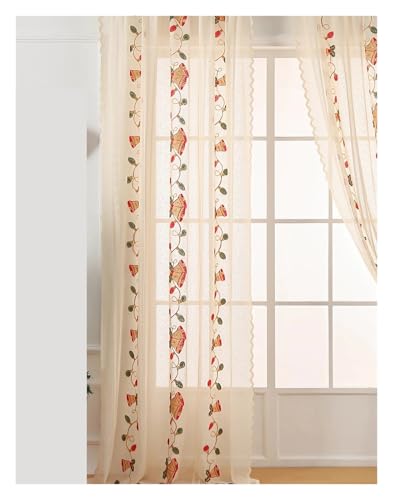 HUDFVIOI Spetsgardiner beige julgardiner Lantern Bells broderade gardiner vintage mjuka touch spetsdrapes (spöficka 1 panel B 140 x H 200 cm)