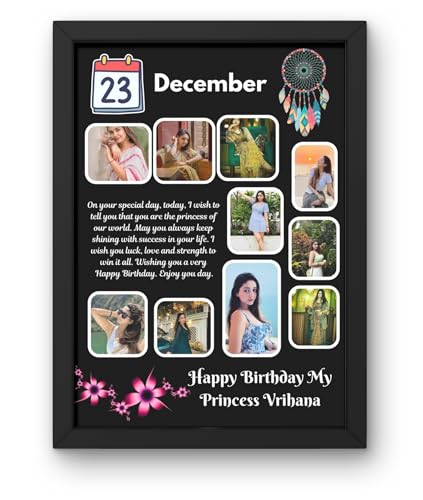 Image of A4 Size Wooden Customized /Personalized Happy Birthday Collage Photo Frame With Names | Customised Happy Birthday Photo Frames For Couple, Parents,Friend (A4 Size, MDF Wood, 12 X 9 Inch)