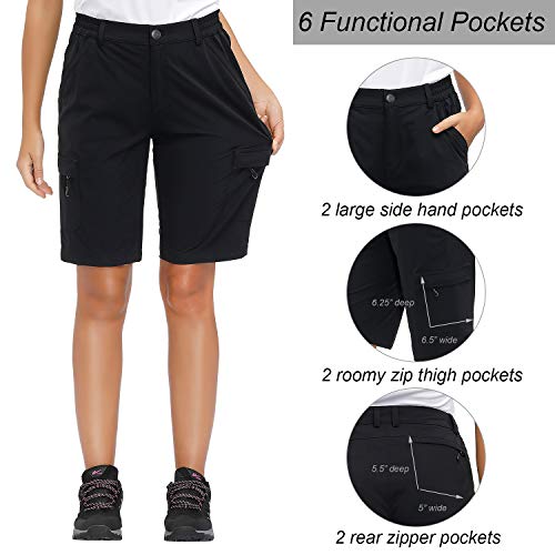 Libin Women's Lightweight Hiking Shorts Quick Dry Cargo Shorts Summer Travel Golf Shorts Outdoor Water Resistant Black M #TOP3