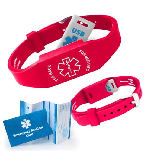 Bracelet d'alerte médicale silicone hypoallergénique avec plaque gravée d'urgence