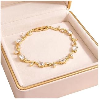 Gold Plated Tulip Pink Stone Bracelet for Women & Girls | Elegant Floral Link Bracelet | Lightweight Adjustable Bracelet f... Price In India