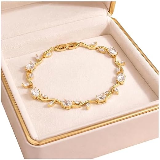 Gold Plated Tulip Pink Stone Bracelet for Women &amp; Girls | Elegant Floral Link Bracelet | Lightweight Adjustable Bracelet f...