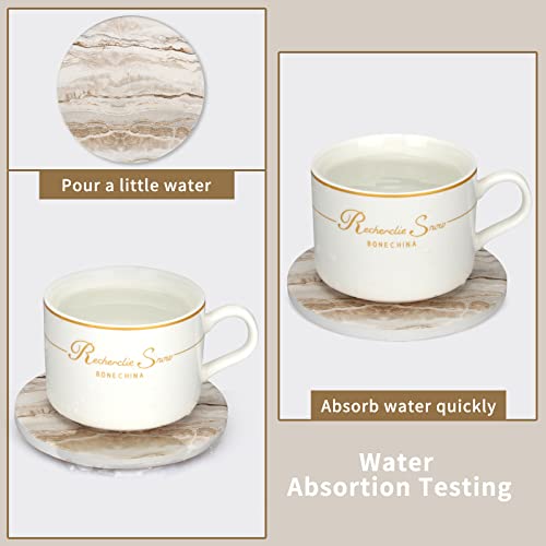 Dksyee 6 Pcs Marble Ceramic Coasters With Holder Best Absorbent Drink Coasters Round Ceramic Table Coasters Set Decorative Coffee Cup Beverage Coasters Wine Beer Bar Coasters thumb #5