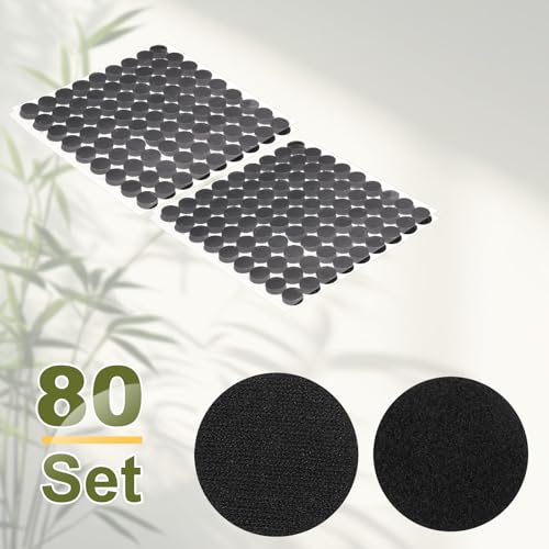 Image of HARFINGTON 80set Hook and Loop Strips with Adhesive 0.4 inch Round Double Sided Hook and Loop Tape Nylon Self Sticky Fastener for Home Office Car, Black