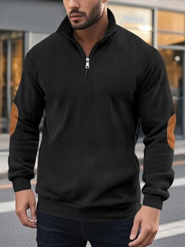 Men's Quarter Zipper Pullover Corduroy Sweatshirts Casual Stand Collar Long Sleeve Knit Top Outdoor Sweater3
