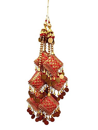 Hare Krishna Indian Store Indian Long Lehenga Red and Golden Beaded Fancy Tassels Boho Hippie Jewelery Making Ethnic Latkan Craft Sewing Sari Tassel Dress Material Large