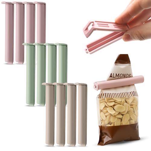 Pinzas para bolsas Alimentos, Pinzas Cierre Bolsas, Clip de Sellado Reutilizable para Cocina, clips de cierre para bolsas, Longitud 8.5 cm, Contiene pack de 12 pinzas, Colores pasteles