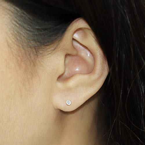 1/4 to 2 Carat Diamond Round Stud Earrings in 14k Yellow or White Gold (H-I, I2-I3, cttw) Bezel Set Screw Back by Diamond Wish2