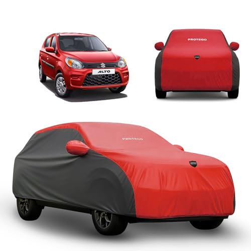 Image of PROTEGO Prime Series India's 1st Anti-Tear Car Cover for Maruti Suzuki Alto 800 | Heavy Duty, Custom Fit, All Weather | 100% Waterproof, Windproof & Hail Resistant | 2 Year Warranty | Red + Black