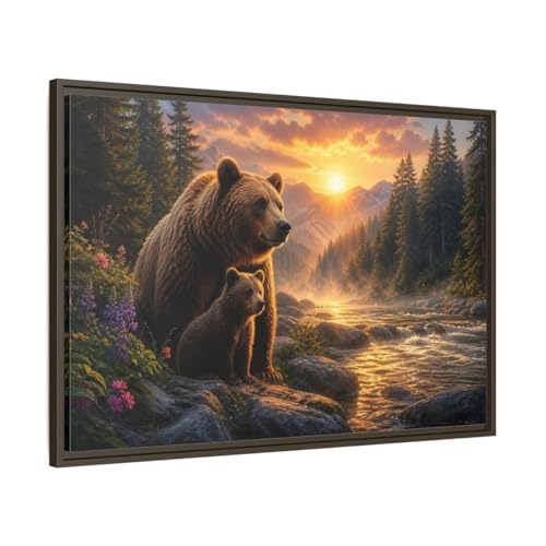 Toile Ours Marron au Coucher de Soleil pour Salon Chic 90x60
