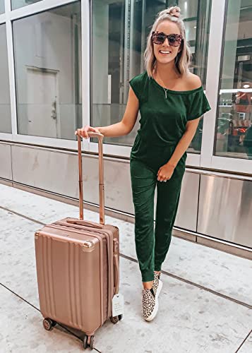 Image of PRETTYGARDEN Jumpsuits for Women Summer Off Shoulder Romper | Short Sleeve Drawstring Waist, Jogger Jumpers with Pockets, One Piece Spring Break Outfits, Vacation Travel Lounge Clothes