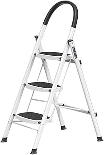 Telescoping Ladder, Multipurpose Step Ladder Non-Slip Pedal Folding 3 Or 4 Steps Ladders Garden Building Safety Ladder Stepladder (Color : White, Size : 3 Steps) Favorite Gift
