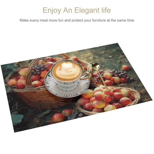 Set de table de salle à manger Fruit Harvest vinyle tissé durable - 4