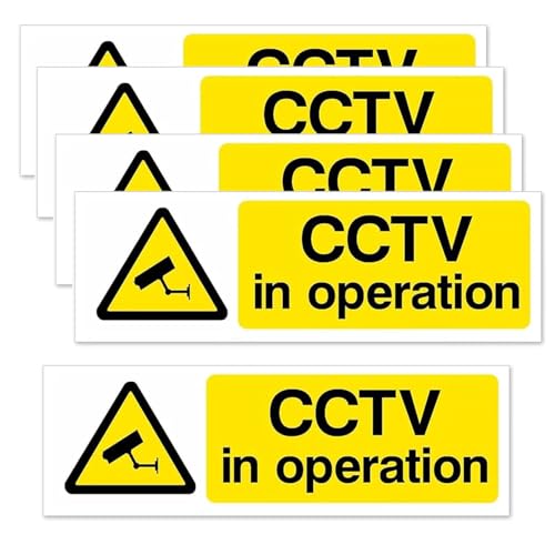 5 Pcs CCTV in Operation Sign,Security Waterproof CCTV Signs Warning Stickers,Surveillance Camera Plastic Window Sticker,for Outdoor Inside Home Self Adhesive 15x5cm Small Cameras Hold Signage Stick