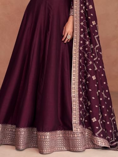 Image of Girl's Fashion Hub's Anarkali Gown with duaptta Set for Women, Chinon Silk Fabric || Ethnic Gown for Women