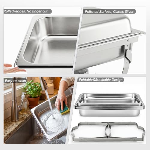 TSUBOR 4 Pack Chafing Dishes for Buffet Stainless Steel Food Warmers by TSUBOR - Used condition - Image 3