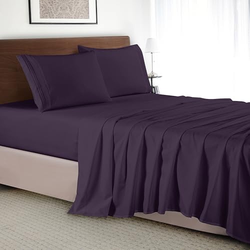 Elegant Comfort Luxury 4-Piece Bed Sheet Set - Luxury Bedding 1500 Premium Hotel Quality Microfiber, Wrinkle Resistant Cool & Breathable, Easy Elastic Fitted, Full, Plum-Purple