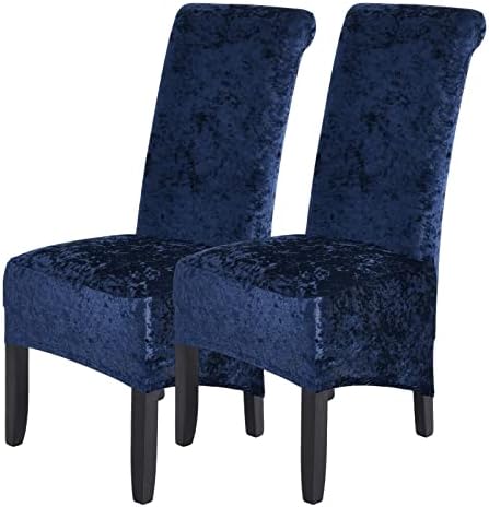 abodos Dining Chair Covers, Crushed Velvet Stretchable Elastic Chairs Protective Cover, Removable Washable Slipcovers for Dining Room Wedding Banquet Party Chair Covers,navy blue,set of 6