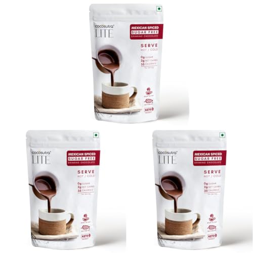 Image of COCOSUTRA SUGAR FREE Drinking Chocolate Mix - Mexican Spiced | Zero Sugar, Low Carb, Low Calorie | Stevia & Erythritol based | Keto Friendly Drink | Vegan | Enjoy hot or cold | 200 g (Pack of 3)