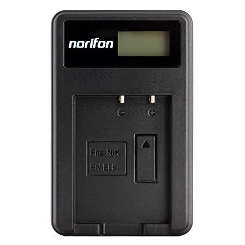 Norifon EN-EL8 LCD USB Charger for Nikon Coolpix S52c, P1, P2, S1, S2, S3, S5, S50, S50c, S51, S51c, S52, S6, S7, S7c, S8, S9 Camera and More, Black