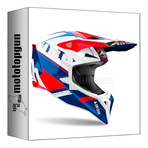 Casque de motocross Airoh Wraap bleu et rouge brillant taille S pour moto tout-terrain