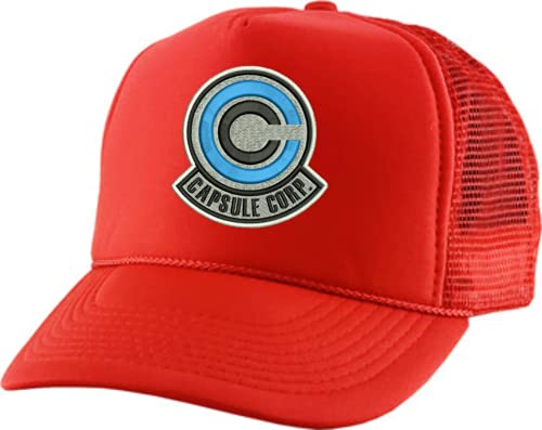 Image of ALLNTRENDS Adjustable Trucker Hat Capsule Corp Embroidered Mesh Baseball Cap Adult Graphic Anime Hats