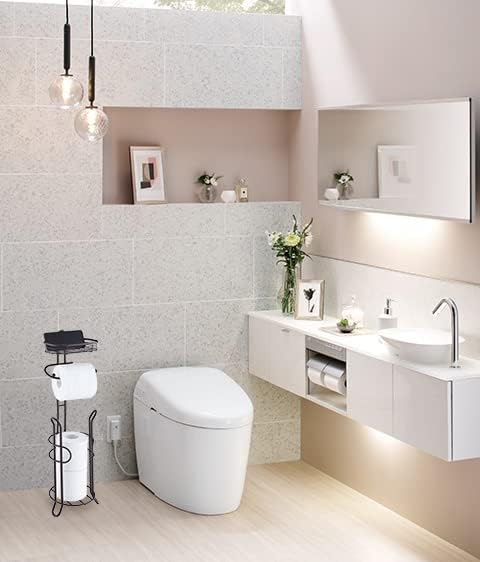 SunnyPoint Bathroom Heavyweight Toilet Tissue Paper Roll Storage Holder Stand with Reserve and Shelve, The Reserve Area Has Enough Space to Store Mega Rolls. (Bronze) - Image 5