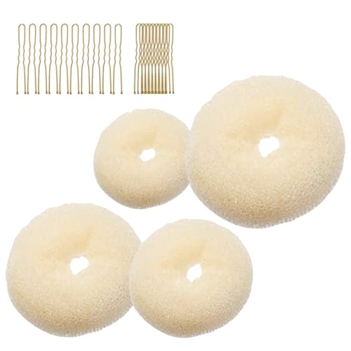 4 Pcs Ring Style Donut Bun Shaper with 20 golden Hair Pins,Beige Donut Bun Maker,Hair Donuts,Shaper Set For Dancers, ballerinas,Girls etc And daily hairstyles DIY（Beige）