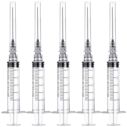 Image of 5ml Syringe with 22 Gauge 1.2 Inch Lab Disposable Sample Syringes, 100 Pack