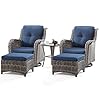 5 Piece Outdoor Patio Furniture Set Wicker Conversation Bistro Set Swivel Rocking Chairs with Side Table and Ottomans for Backyard Porch DeckMixed GreyBlue