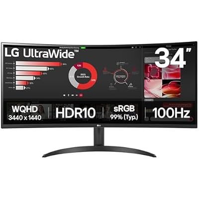 LG UltraWide Curved PC Monitor 34WR50QK, 34 inch, 1440p, 100Hz, 5ms Response Time, VA Panel, Smart Energy Saving, Displayport, HDMI