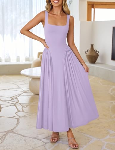 Image of ZESICA Womens 2026 Summer Sleeveless Square Neck Sundress Casual Long Flowy A Line Beach Vacation Maxi Dresses
