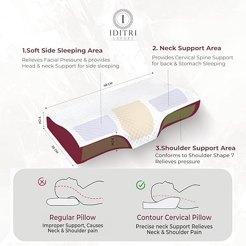 Image of Rebound Memory Foam Pillow for Neck Support, 48x30x9 cm Ergonomic Cervical Contour, Breathable Skin Friendly Fabric, Orthopedic Bedding for Stiff Shoulders and Snoring Comfort Aid,Maroon