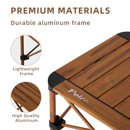 Lightweight Aluminum Folding Square Table, Roll Up Top Portable Camping Table, Small Folding Table Metal for Beach, Picnic, Backyards, Tent (Woodgrain, 15.8 x 15.8 x 15.8in) - Image 5