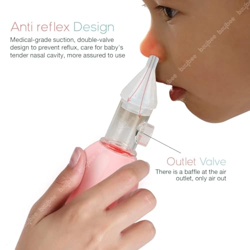 Image of Baybee Newborn Silicone Nose Cleaner - 100% Safe and Reusable U-Shaped Nasal Aspirator for Infants and Kids, Pump-Type Bulb Syringe for Gentle Mucus Removal (Pink)