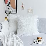 Kevin Textile Set of 2 Decorative New Luxury Series Merino Style Off-White Fur Throw Pillow Case Cushion Cover Pillow Cover for Bed, 20
