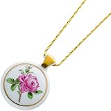  Antiker Porzellan Anhängerum 1960 Manufaktur Meissen, handbemalt, Kette Gelbgold 585 60