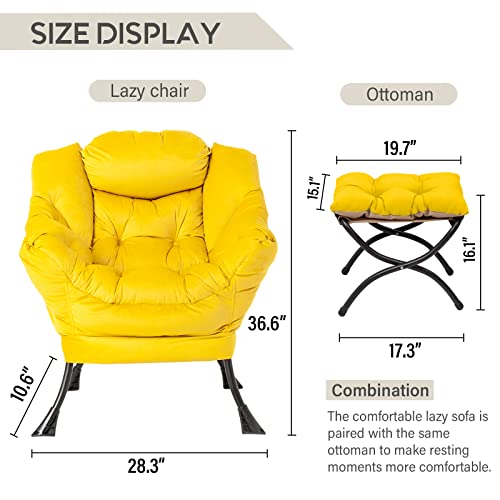 Image of LITA Lazy Chair with Ottoman, Comfy Accent Reading Chair, Yellow
