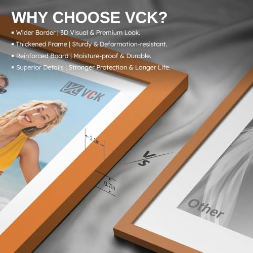 Image of VCK 8x10 Picture Frames 3 Pack, Orange Wood Photo Frame, Wall Display