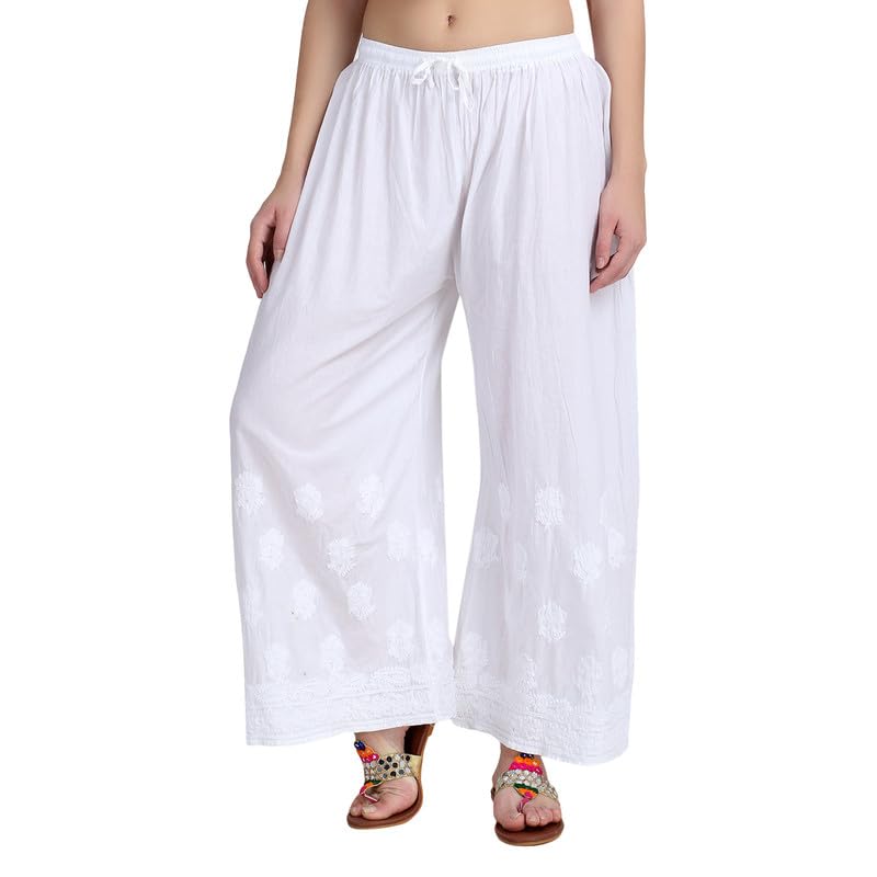 prinkle Women's Regular Fit Ankle Length Dress New Chikan Plazo White Free Size-picture-13