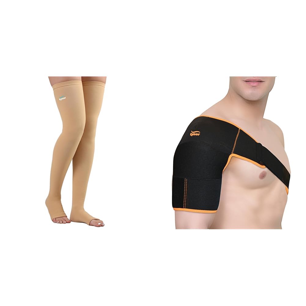Tynor Compression Stocking Mid Thigh Classic, Beige, Small, 1 Pair | TYNOR Shoulder Support Double Lock (Neo), Neoprene Compression for Stability & Comfort | For Sport-image-8