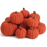 12-Pack Fall Crochet Pumpkins Handmade Fall Decor Set with 2.36, 3.15, 4inch Sizes Knit Pumpkins Farmhouse Thanksgiving Table Centerpiece, Halloween Decorations (Dark Orange)