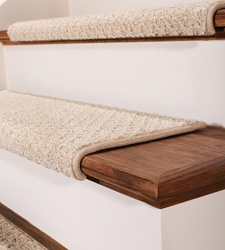 Oak Valley Designs™ Rounded Bullnose Carpet Stair Treads - Anti Slip Indoor Stair Mats for Wooden Stairs, Style: Bayside Charm, Crystal Canyon 27" W X 9.75" D (Set of 14) - 2