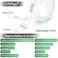EZlifego Doppelseitiges Klebeband Extra Stark, Transparent Nano Tape, Abnehmbar Wänden Klebestreifen, Klebriges Posterband zur Dekoration, Poster Strips Klebepads, Double Sided Tape - 3 meter – Ansicht 2