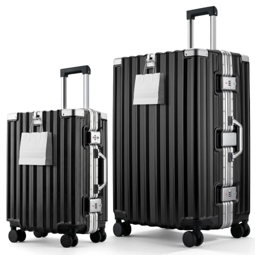 Image of 2-Piece Zipperless Luggage Set, 20 /28 Inch Suitcases | Airline Approved Carry-On 22x14x9, Checked Luggage, 9H PC Hardshell, Aluminum Frame, TSA Lock, 360 Spinner Wheels, Black