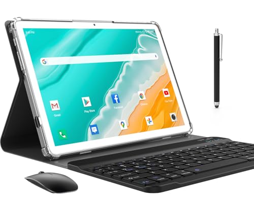 ZONKO Android 14 Tablet 10 Zoll 3-in-1 Tablet Mit Tastatur Maus Stift, 256GB TF 64GB ROM Octa-Core|WiFi 6 & Bluetooth 5.0 | Google GMS-Zertifizierung Widevine L1| 7000mAh |13MP|Tablette PC - Silber